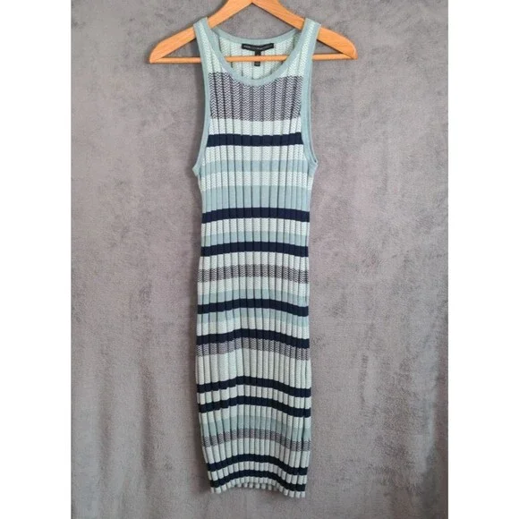 White House Black Market Midi Dress XL Tank Stretch Green Coastal Chevron Stripe - Picture 2 of 8